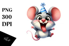 Cartoony Mouse with Party Hat PNG Product Image 1