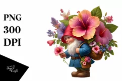 Detailed Gnome with Hibiscus Bouquet Digital Painting Product Image 1