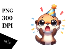 Ridiculously Cute Otter with Party Hat PNG Product Image 1