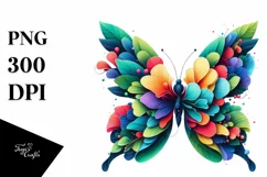 Vibrant Butterfly with Plant Leaves, PNG Product Image 3