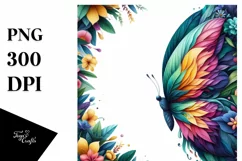 Vibrant Butterfly with Plant Leaves, PNG Product Image 1