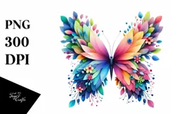 Vibrant Butterfly with Plant Leaves, PNG Product Image 1