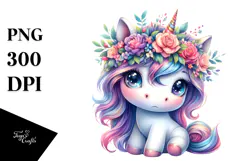 Cute Unicorn with Floral Wreath PNG Product Image 1