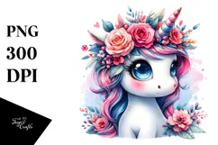Cute Unicorn with Floral Wreath PNG Product Image 1