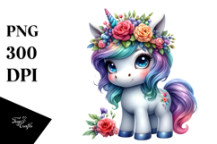 Cute Unicorn with Floral Wreath, Transparent PNG Product Image 1