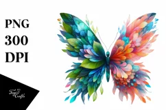 Vibrant Watercolor Butterfly with Flowers, PNG Product Image 3