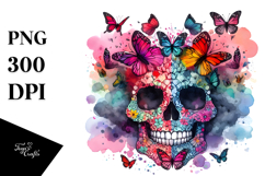 Skull with Butterfly Silhouettes PNG Product Image 1