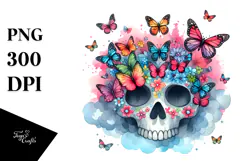 Skull with Butterfly Silhouettes PNG Product Image 1