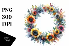 Colorful Sunflower Wreath | Sublimation Clipart Product Image 1