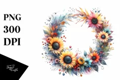 Colorful Sunflower Wreath | Sublimation Clipart Product Image 3