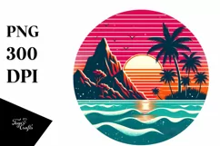 Retro Tropical Island Sunset | Sublimation Clipart Product Image 1
