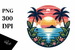 Retro Tropical Island Sunset | Sublimation Clipart Product Image 1