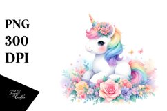Colorful Baby Unicorn Watercolor Clipart Product Image 1