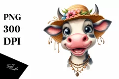 Cow Enthusiastic Cow Portrait | Summer Sticker Clipart Product Image 1