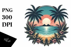 Vintage Tropical Island Sunset | Sublimation Clipart Product Image 3