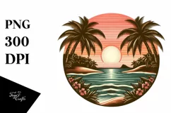 Vintage Tropical Island Sunset | Sublimation Clipart Product Image 1