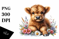 Cute Watercolor Highland Cow | Sublimation | Clipart Product Image 1