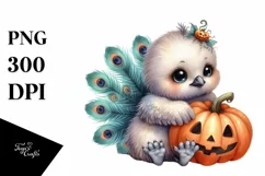 Cute Baby Peacock Sitting with Pumpkin, PNG Product Image 1
