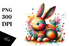 Colorful Wooden Bunny PNG Product Image 1