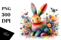 Colorful Wooden Bunny PNG Product Image 1