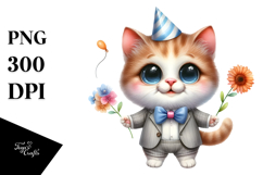 Baby Cat Party Hat Standing Up Expression Proud Clipart Product Image 1