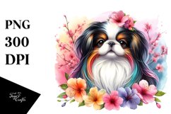 Cute Colorful Japanese Chin Watercolor Clipart Product Image 1