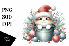 Whimsical Pastel Cat with Santa Hat PNG Product Image 1