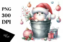 Whimsical Pastel Cat with Santa Hat PNG Product Image 1