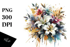 Vibrant Bouquet Gold Foil Lily Clipart Product Image 1