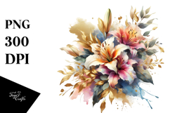 Vibrant Bouquet Gold Foil Lily Clipart Product Image 1