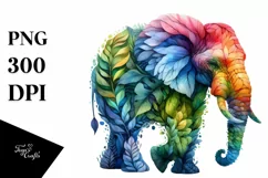Vibrant Elephant with Plant Leaves, PNG Product Image 3