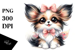 Cute Happy Papillon in Watercolor, PNG Product Image 1