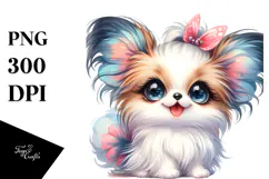 Adorable Papillon in Watercolor, PNG Product Image 1