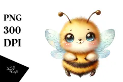 Digital Watercolor Cute A Bee Big Eyes PNG Product Image 1