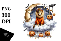 Watercolor Lion Dressed for Halloween Sitting on Cloud Product Image 1