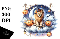 Watercolor Lion Dressed for Halloween Sitting on Cloud Product Image 1