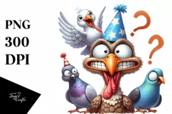 Funny Turkey Dove Party Hat Big Eyes Confused Clipart Product Image 3