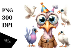 Funny Turkey Dove Party Hat Big Eyes Confused Clipart Product Image 1