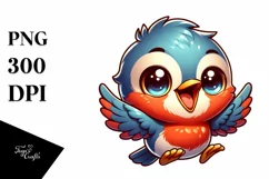 Colorful Baby Robin Smiling | Sublimation Clipart Product Image 1