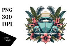 Retro Tropical Flower Beetle Car PNG Product Image 1