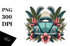 Retro Tropical Flower Beetle Car PNG Product Image 1