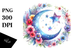 Vibrant Moon Flowers Stars Hanging Clipart Product Image 1