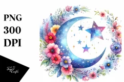 Vibrant Moon Flowers Stars Hanging Clipart Product Image 1
