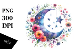 Vibrant Moon Flowers Stars Hanging Clipart Product Image 1