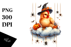 Watercolor Chicken Dressed for Halloween Sitting on Cloud Product Image 1