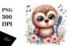 cute Baby Owl Singer PNG Product Image 1