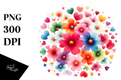 Simple Cute Flower with Hearts, PNG Product Image 1
