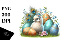 Digital Watercolor Adorned Peacock Easter Eggs PNG Product Image 1
