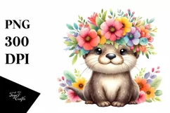 Watercolor Flower Crown Otter Clipart Product Image 3