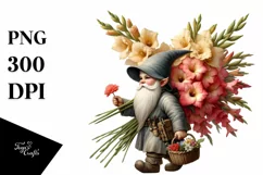 Detailed Gnome with Gladiolus Bouquet Digital Painting Product Image 1